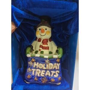 Vtg. Christmas Dazzle Ceramic Candy Dish 24KT. Gold Accents 8.5x6x5" Orig. Box